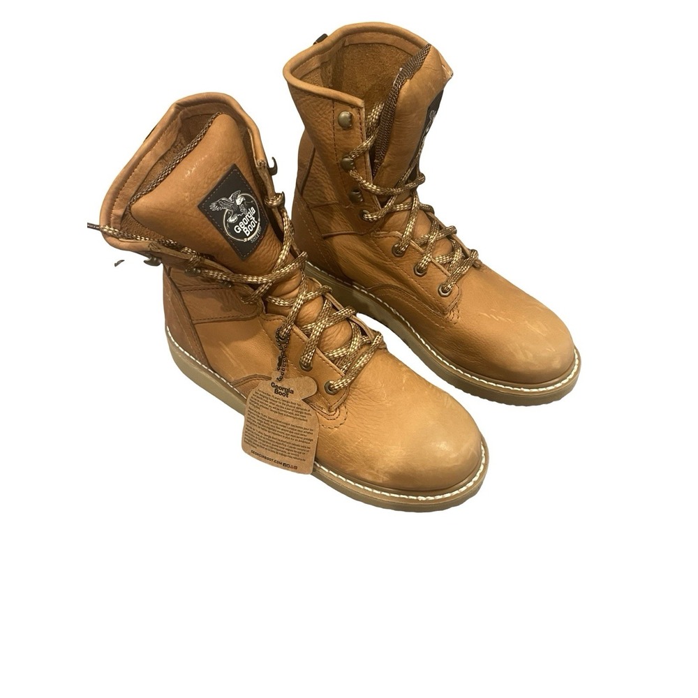 Georgia Boot 8" Wedge Work Boots Mens Size 10 M SOFT TOE Barracuda Gold G8152